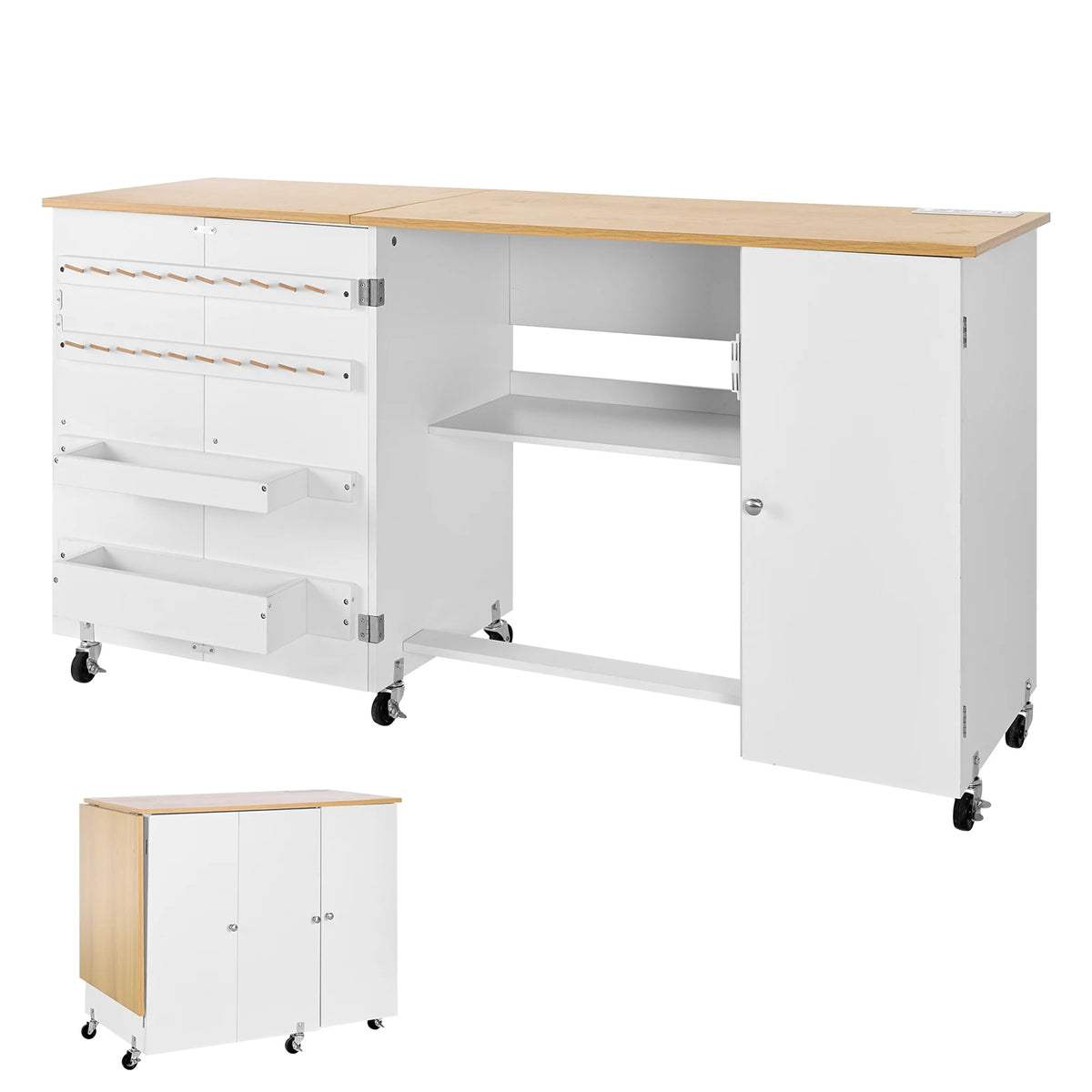 SucceBuy Folding Sewing Table Multipurpose Cabinet Charging Station