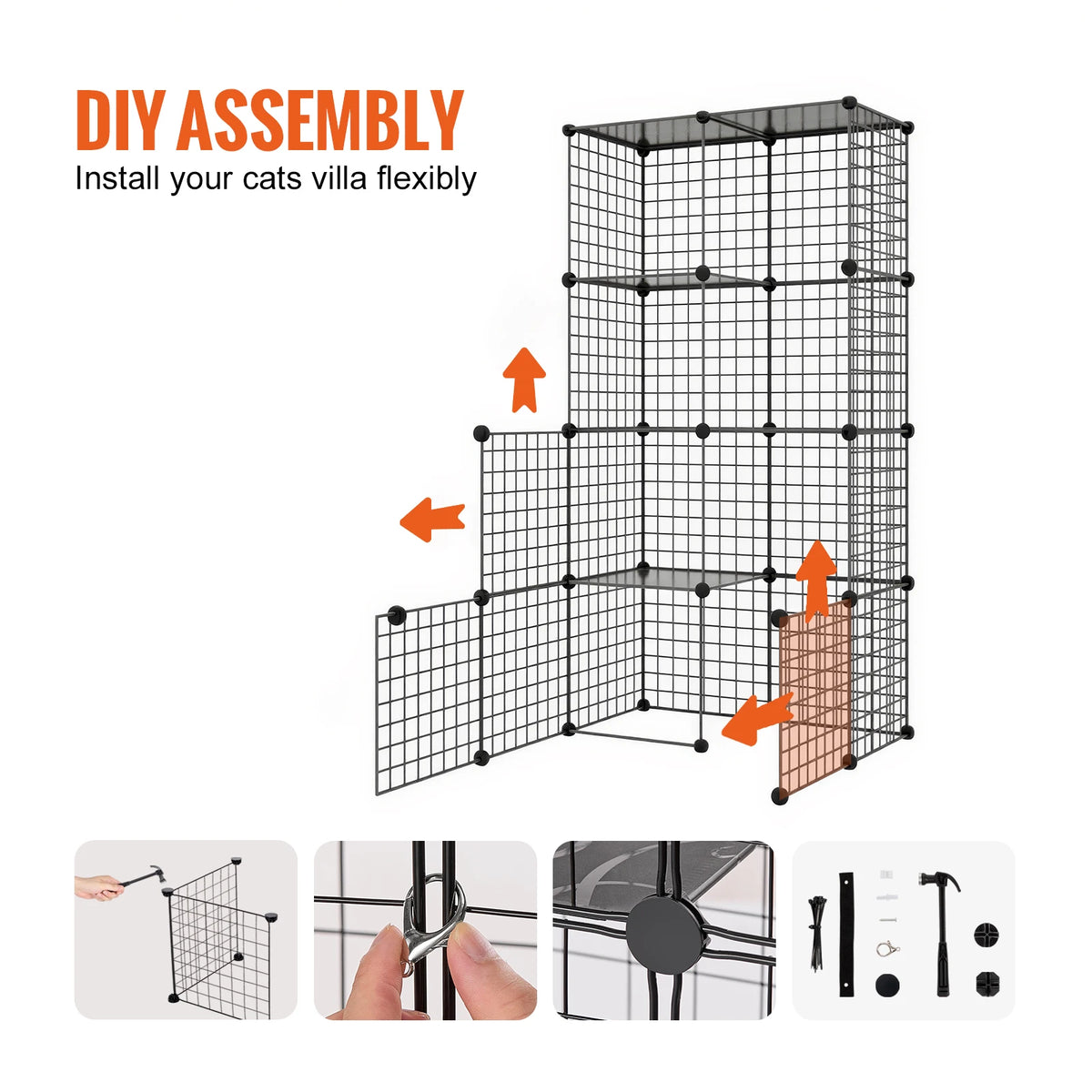 SucceBuy Metal Cat Enclosure Cage With Doors Hammock And Ramp