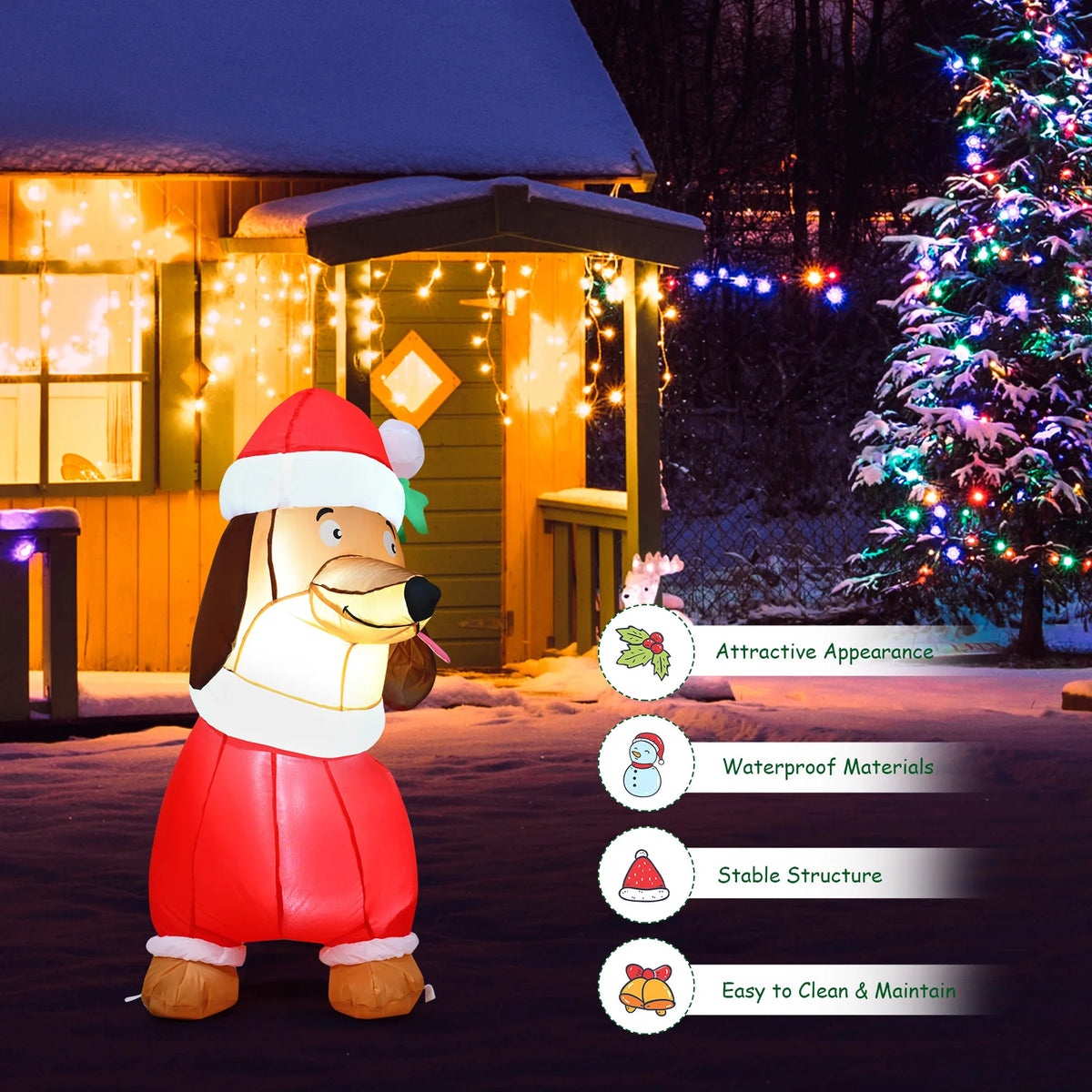 MULTIGOT Inflatable Christmas Dog With LED Lights Outdoor Yard Decoration