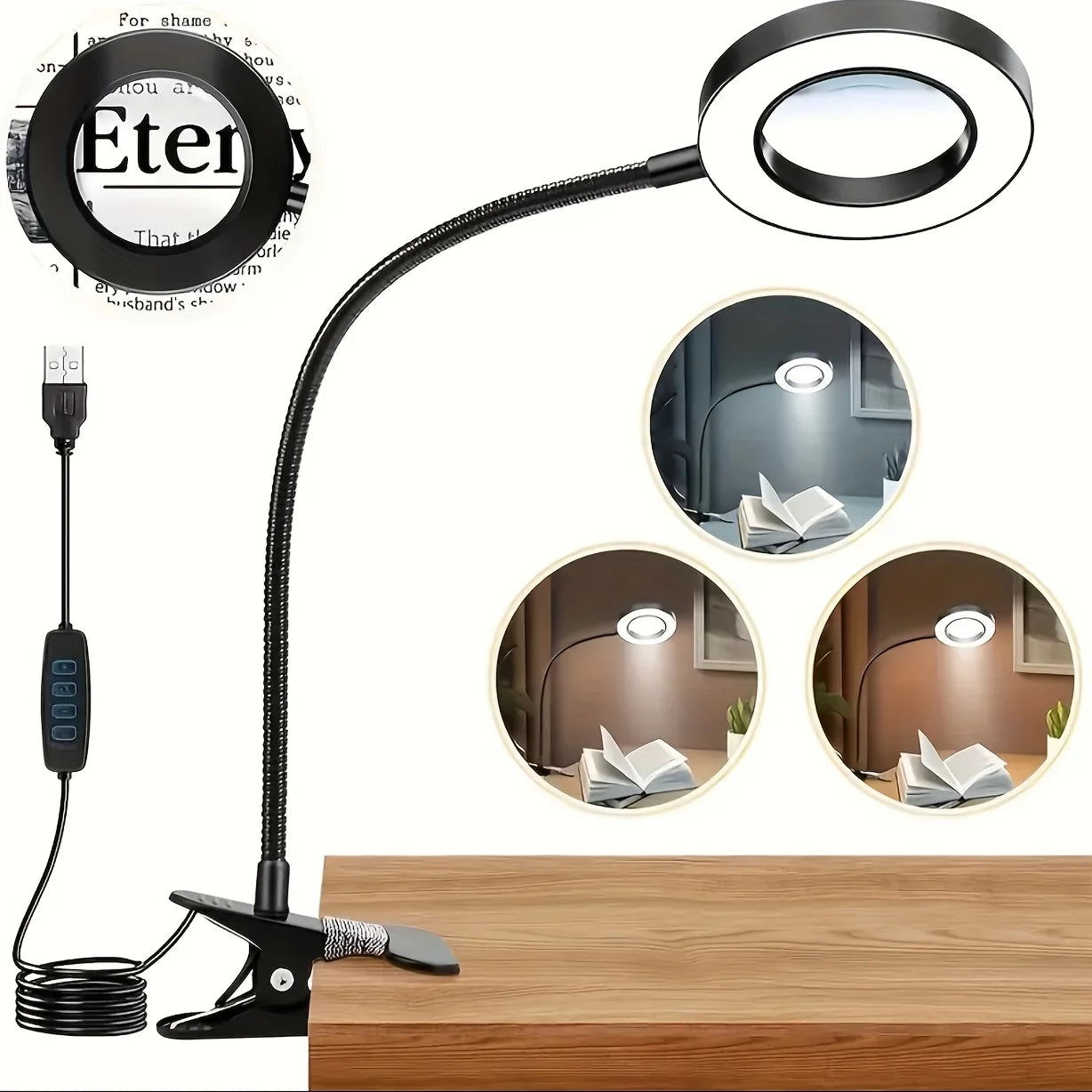 Dumiloo Led Clip On Magnifying Desk Lamp With Adjustable Gooseneck