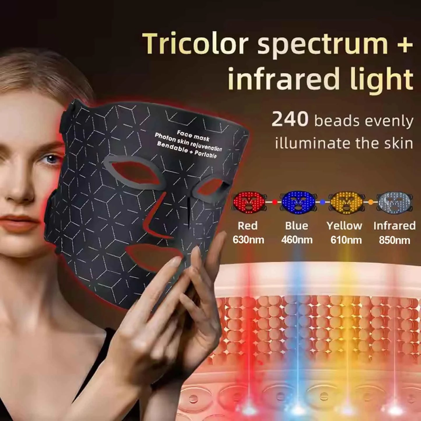 Portable Led Face Mask For Red Light Therapy Skin Rejuvenation