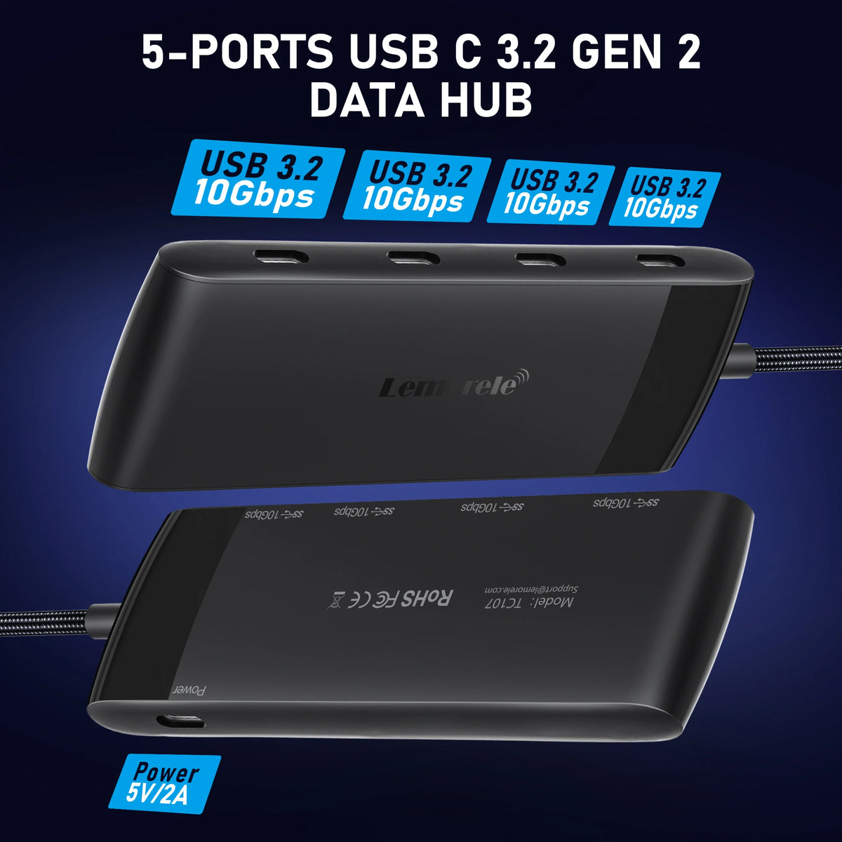 Lemorele USB Hub 10Gbps 5in1 Docking Station Windows Mac
