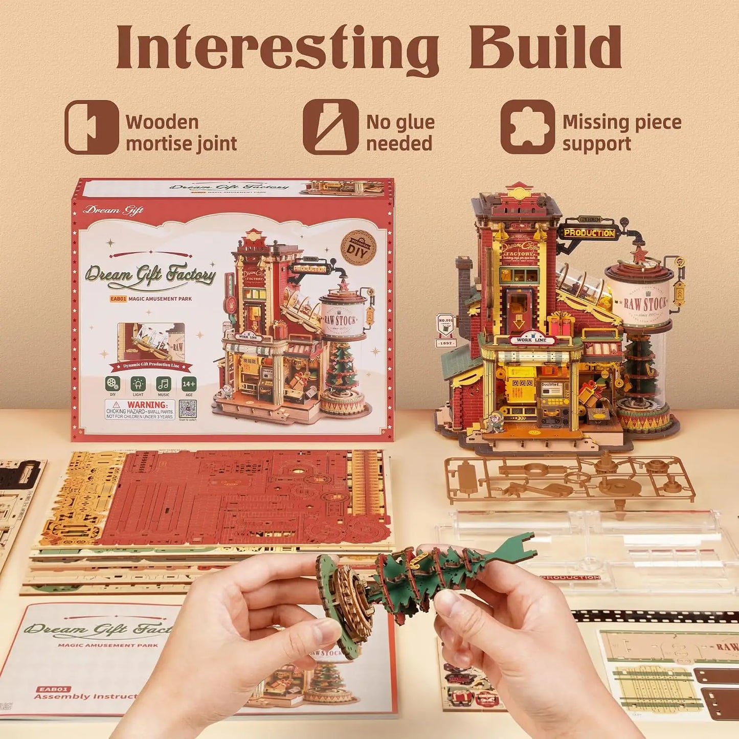 Robotime Christmas Dream Wooden Music Box 3D Puzzle Craft Kit