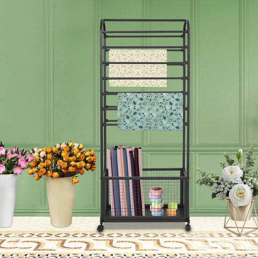 Iron Rolling Ribbon Holder Rack With Storage Basket