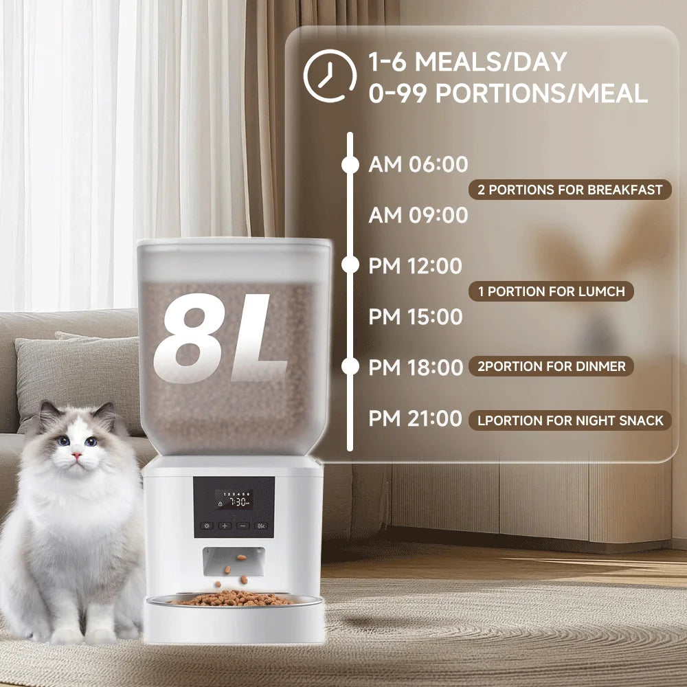 Nityers Automatic Cat Feeder Voice Recorder Dual Power Stainless Bowl