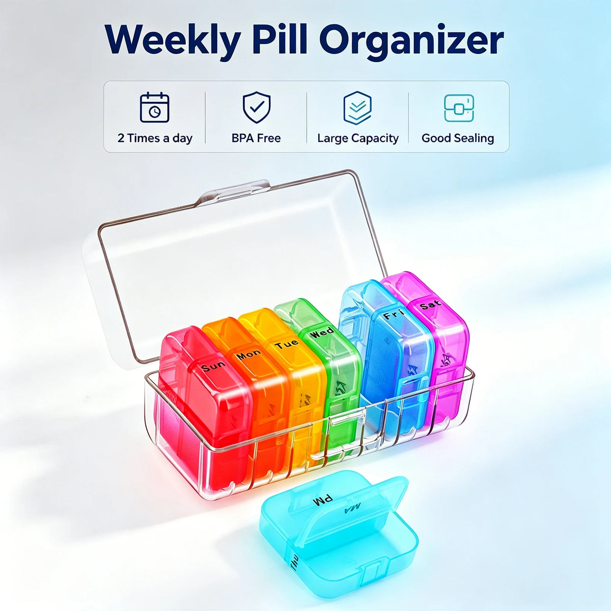 Portable Pill Case 7 Day Waterproof Food Grade Medicine Organizer