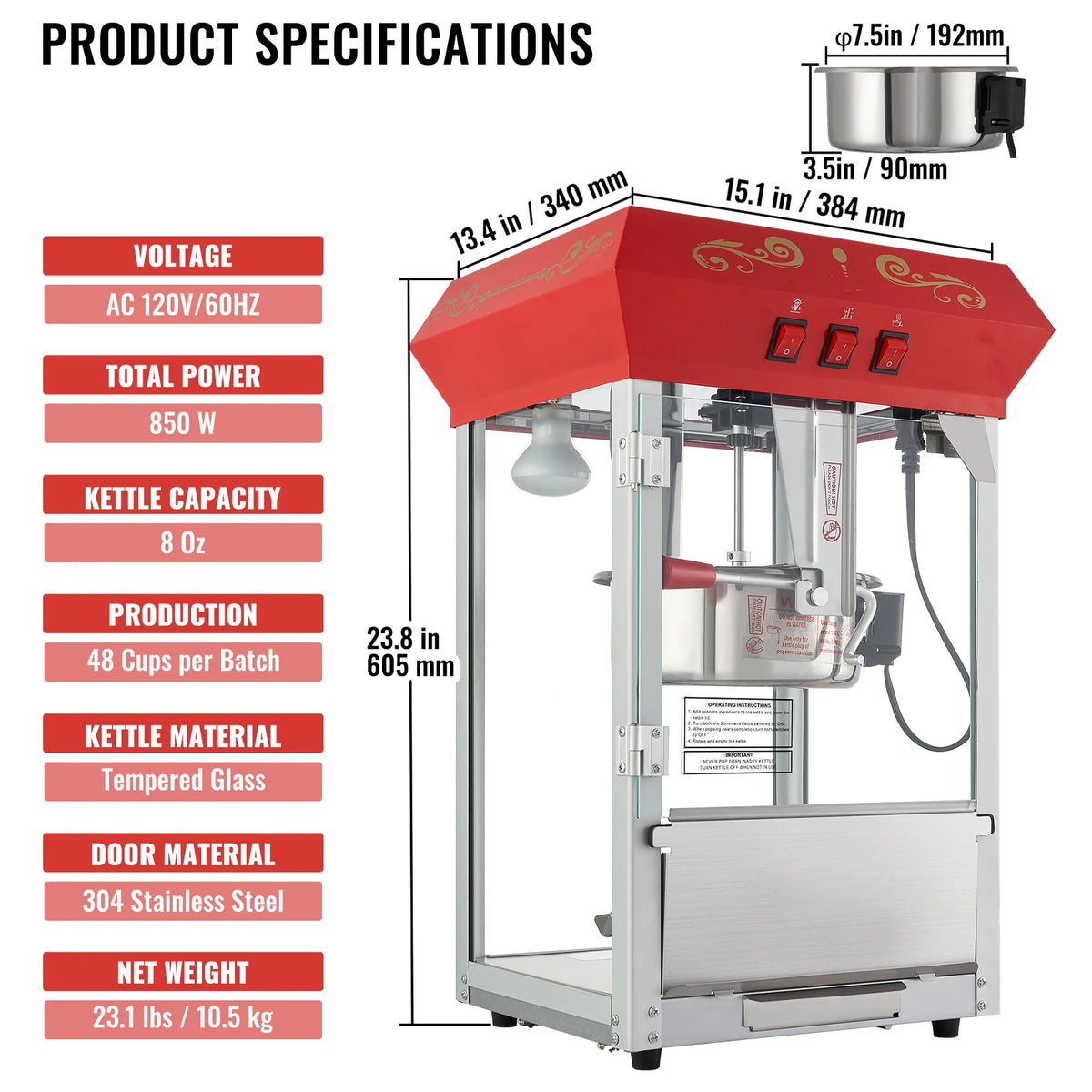 SucceBuy Countertop Popcorn Maker Movie Theater Style Popper