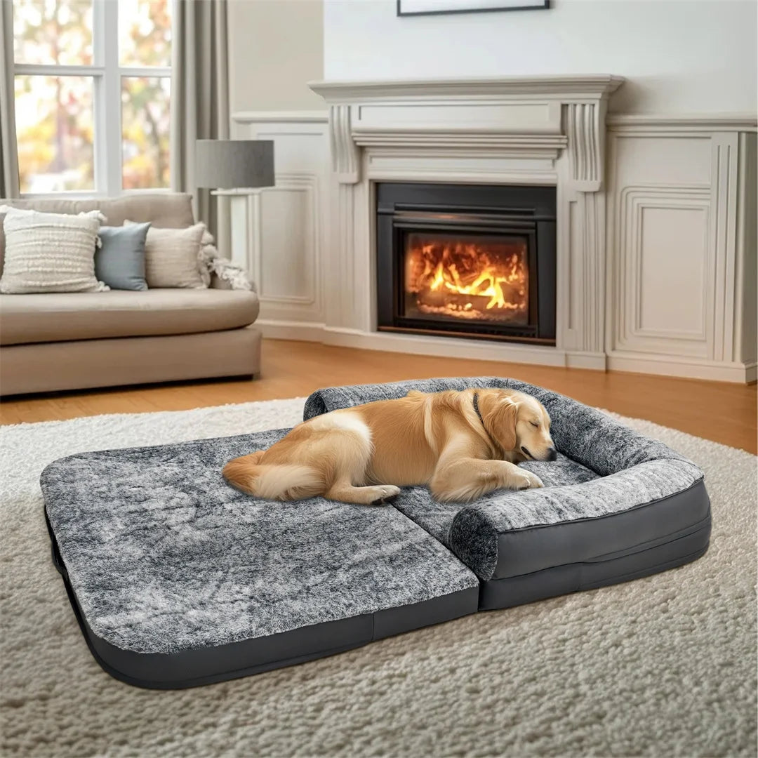 BINGOPAW Orthopedic Dog Bed With Removable Plush Cover Foldable