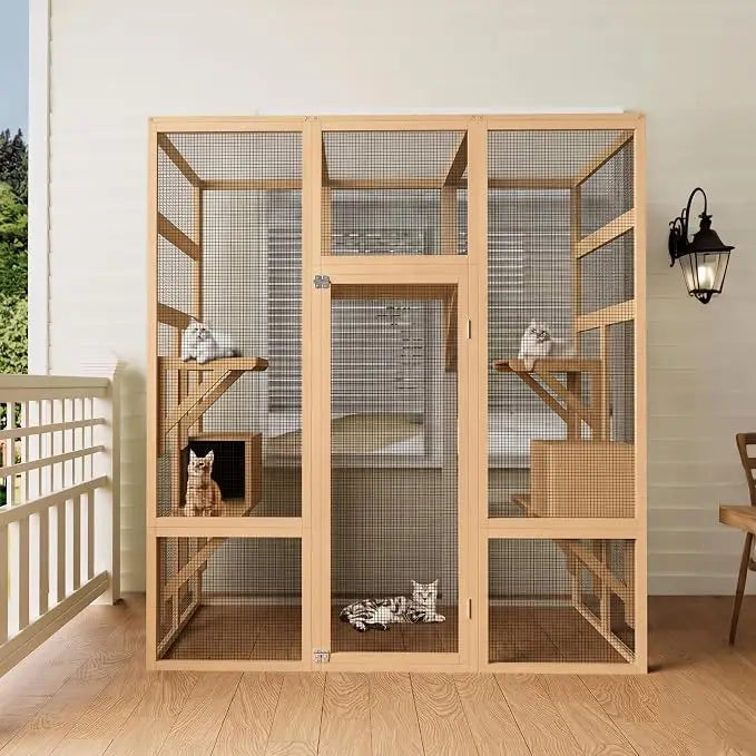 HiMISS Outdoor Catio with Window Access Bridge and Cat House