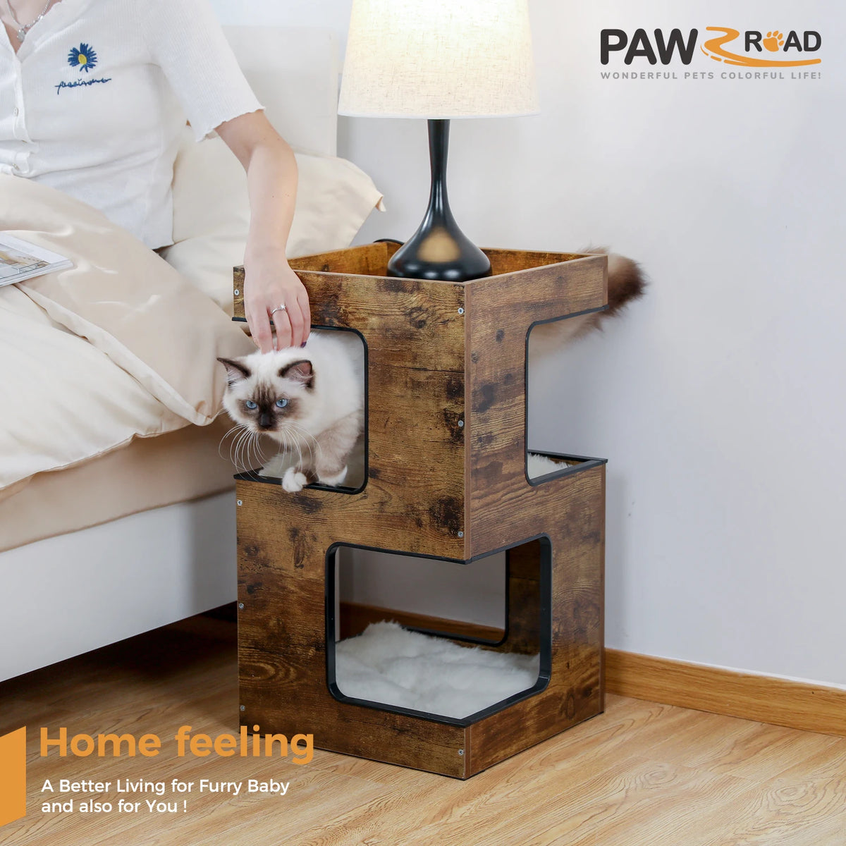 PAWZ Road Wood Cat Tree Condo House With Scratching Pad