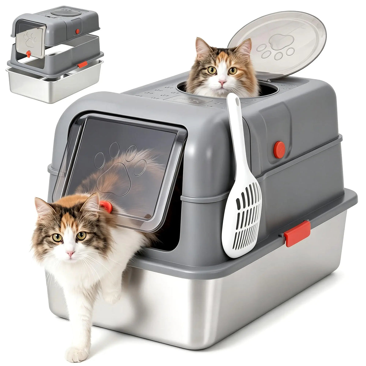 Studyset Enclosed Stainless Steel Dog Proof Litter Box With Scoop