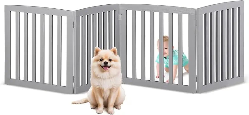 Wooden Pet Gate Four Panel Freestanding Z Shape For Entryways