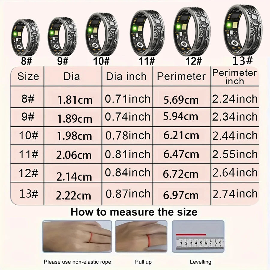 Stainless Ring Fitness Tracker With Sleep Monitor Pedometer Waterproof Health Device
