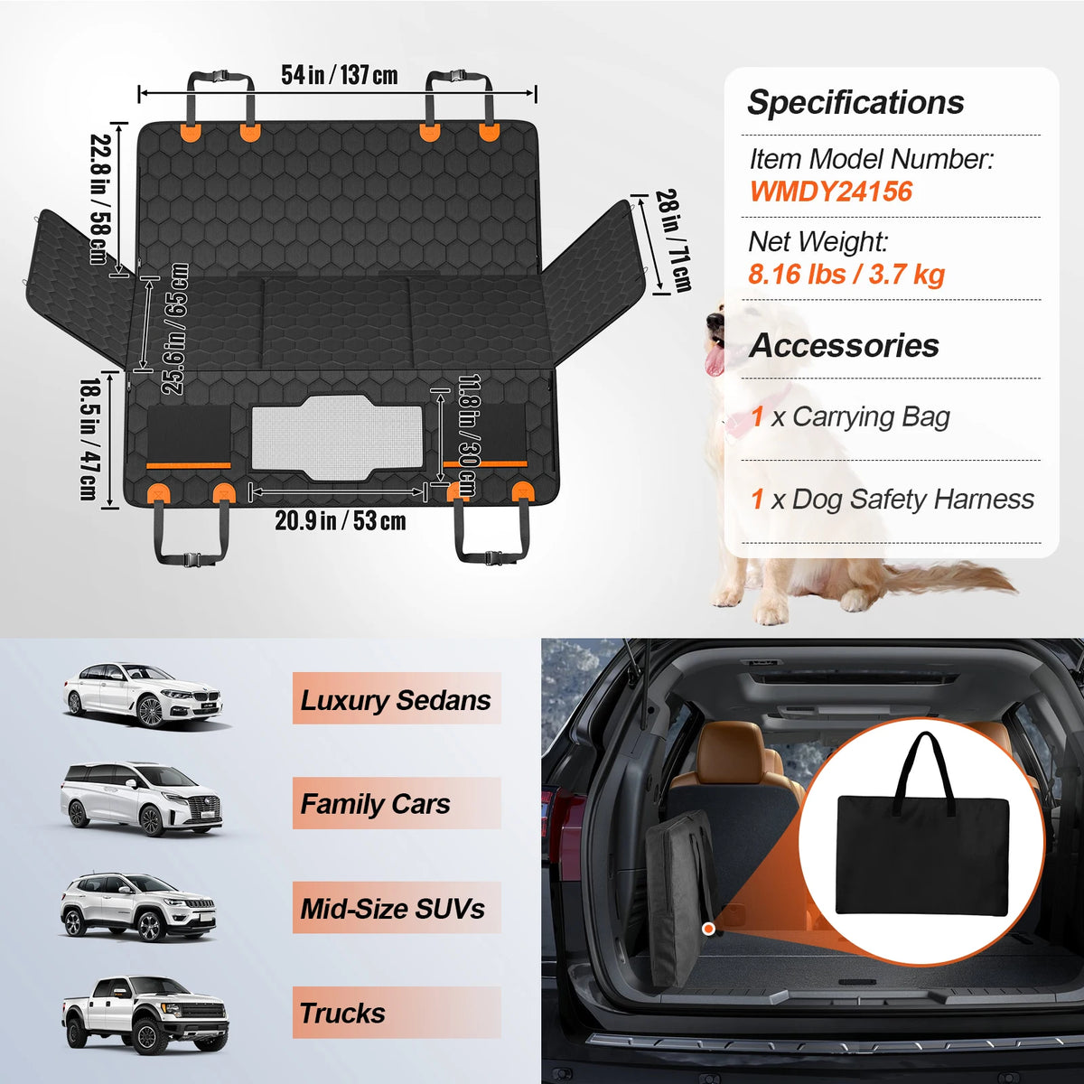 SucceBuy Back Seat Extender Dog Car Hammock With Mesh