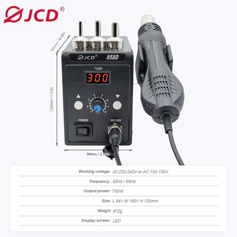 JCD 858D Hot Air Rework Soldering Station Digital Temperature Control