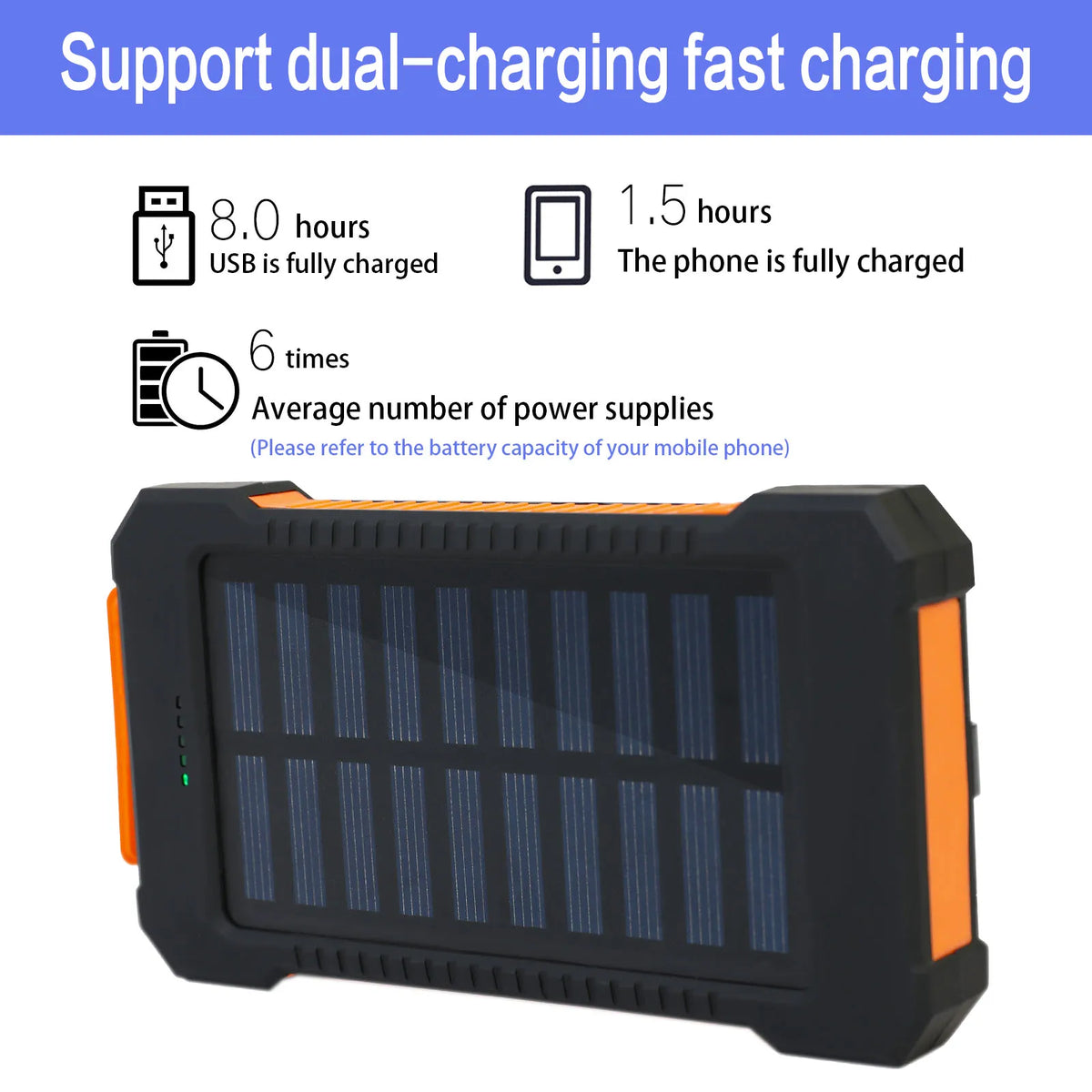 26800mAh Solar Power Bank Wireless Charging Waterproof With Flashlight Compass