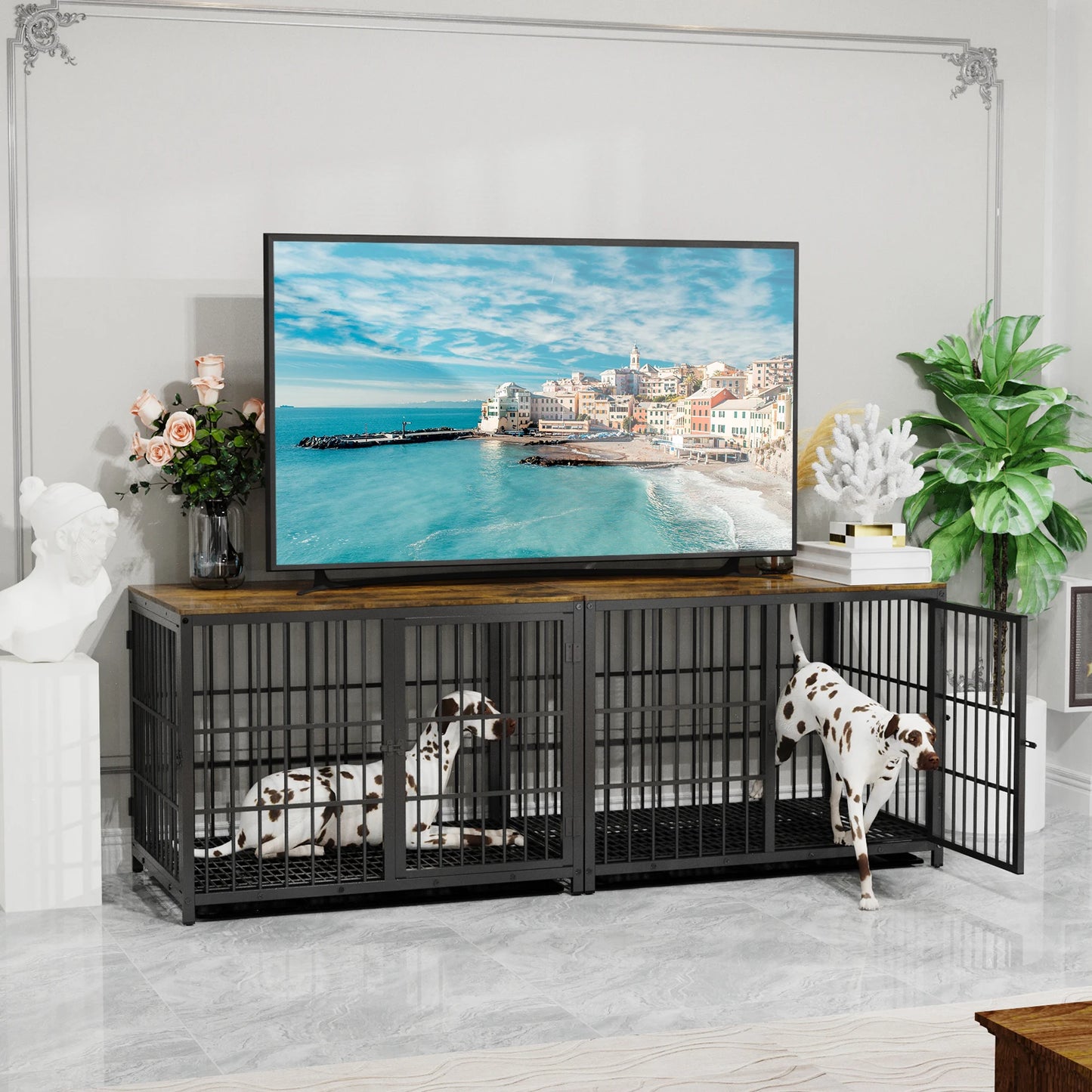 Furniture Style Metal Wood Dog Crate Pet Kennel End Table