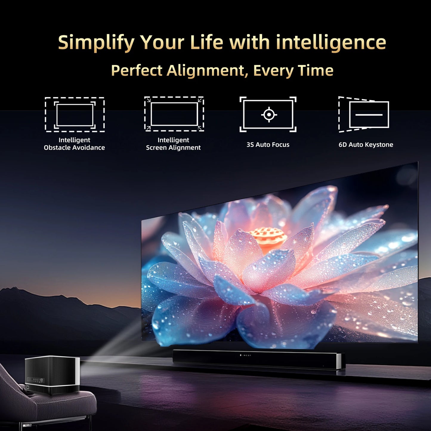 KTC Smart Projector Native 1080P 4K Supported WiFi Bluetooth Speakers