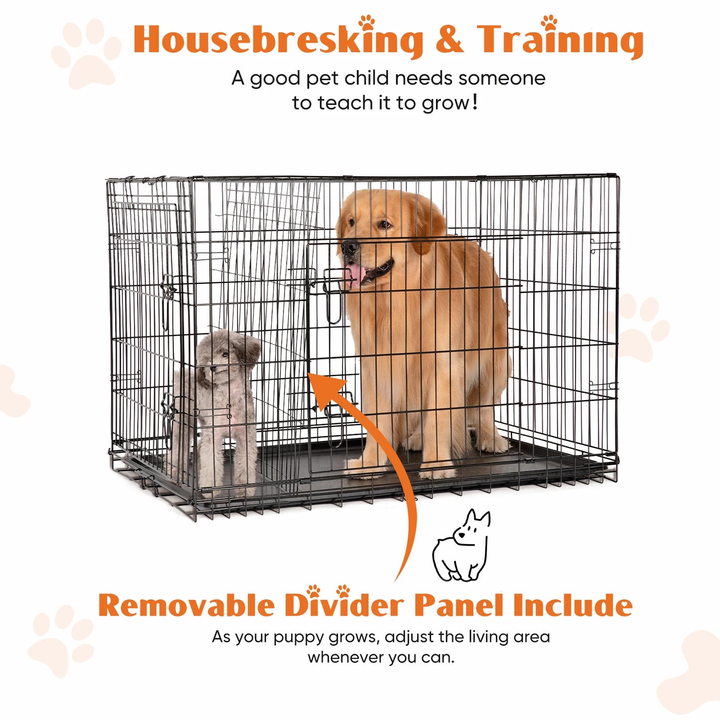 JHK Double Door Folding Metal Wire Dog Cage With Pan