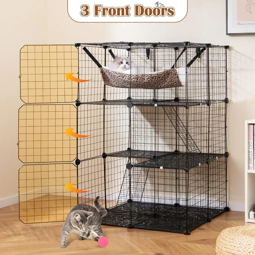 Tangkula Three Tier Metal Cat Cage With Hammock And Ladders