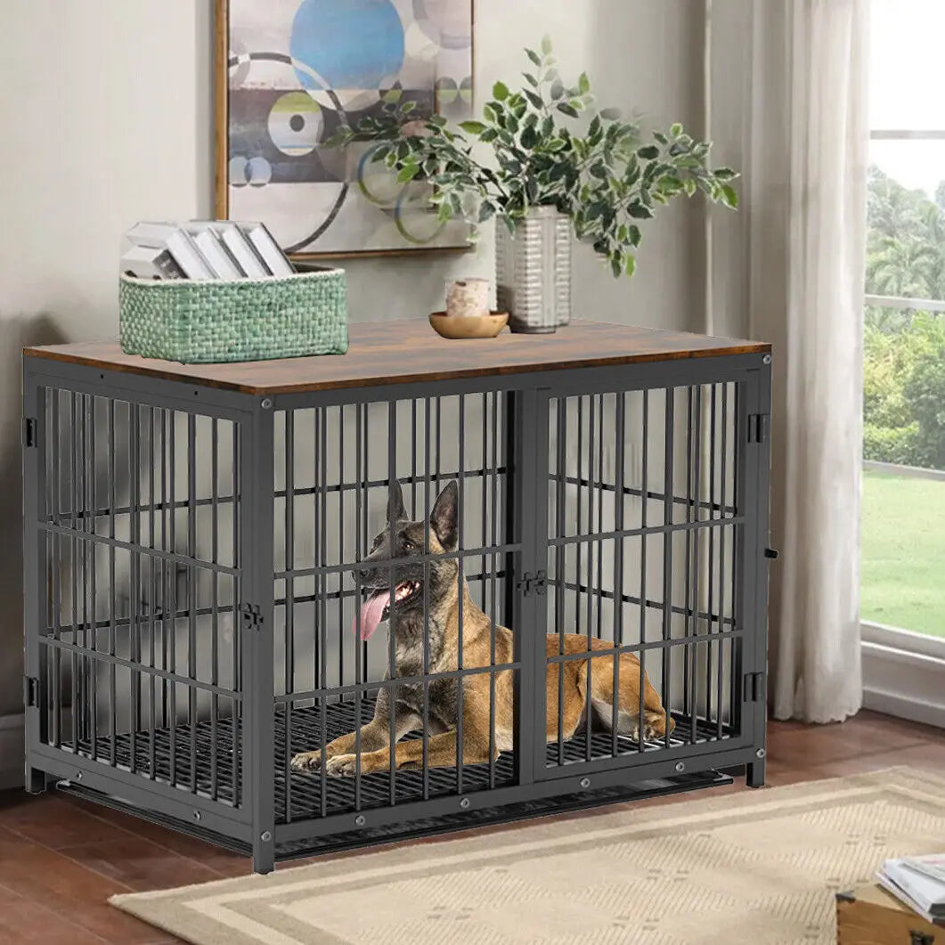 Furniture Style Metal Wood Dog Crate Pet Kennel End Table