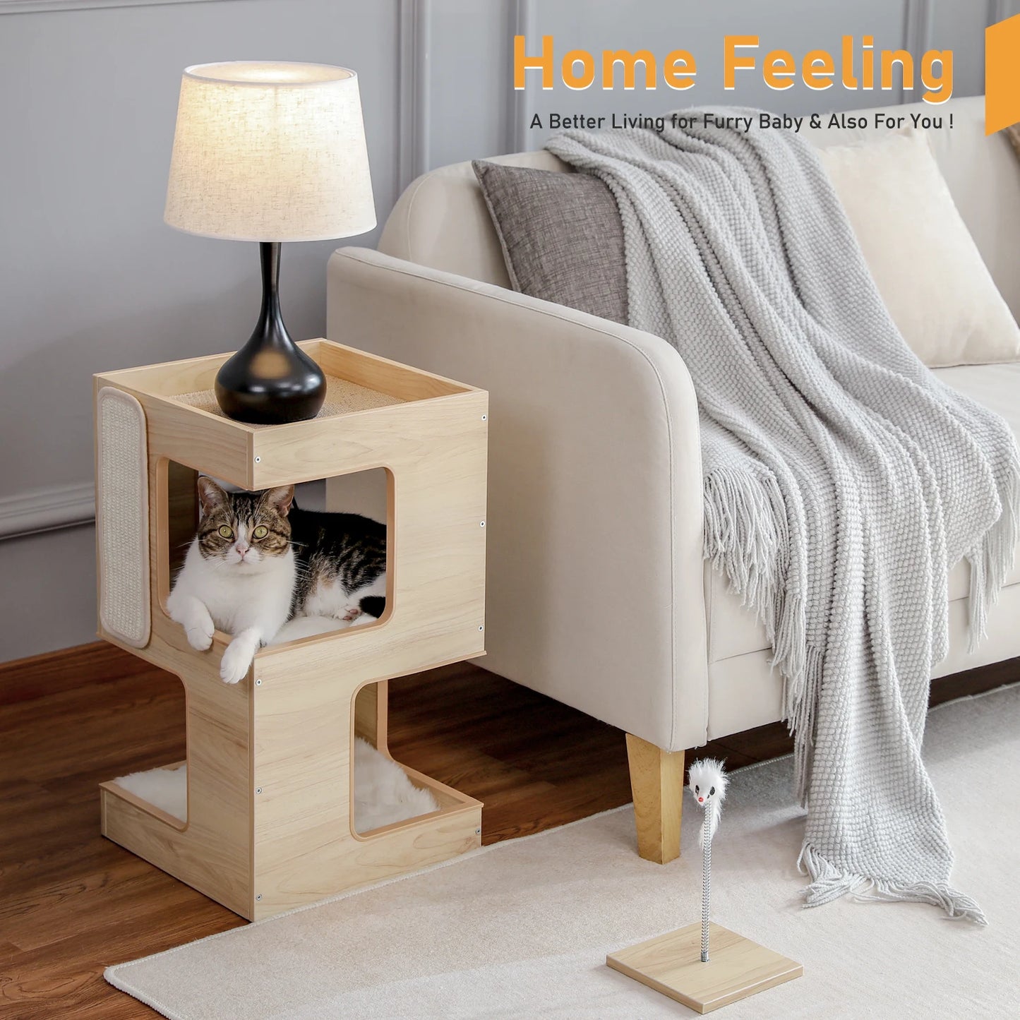 PAWZ Road Wood Cat Tree Condo House With Scratching Pad
