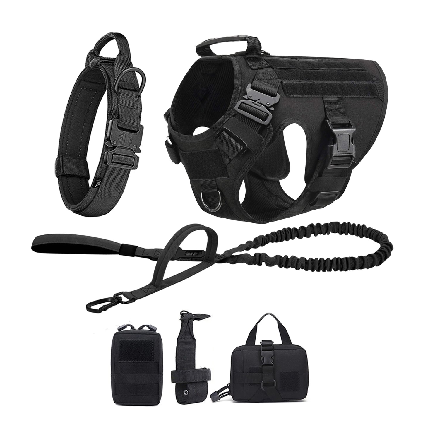 Heavy Duty Tactical Nylon Dog Harness With Molle Pouches