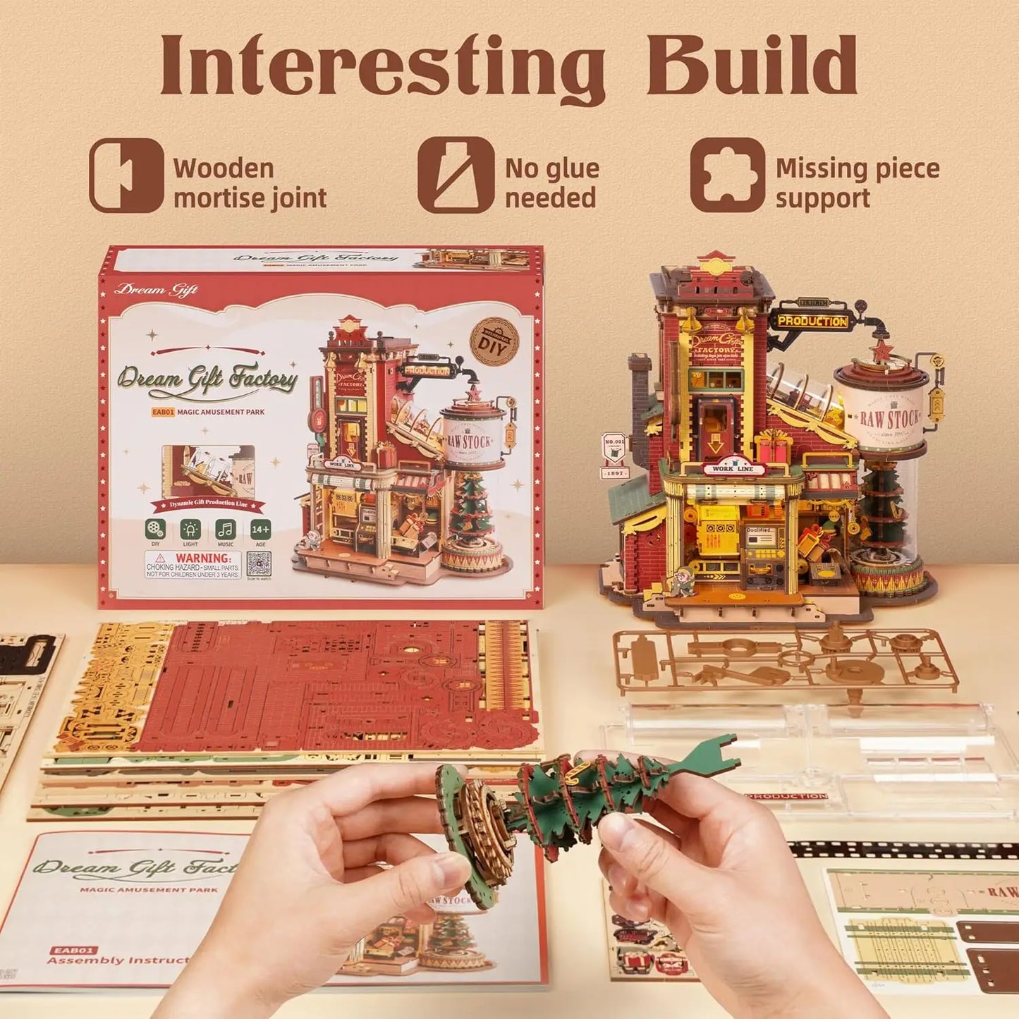 Robotime Christmas Dream Wooden Music Box 3D Puzzle Craft Kit