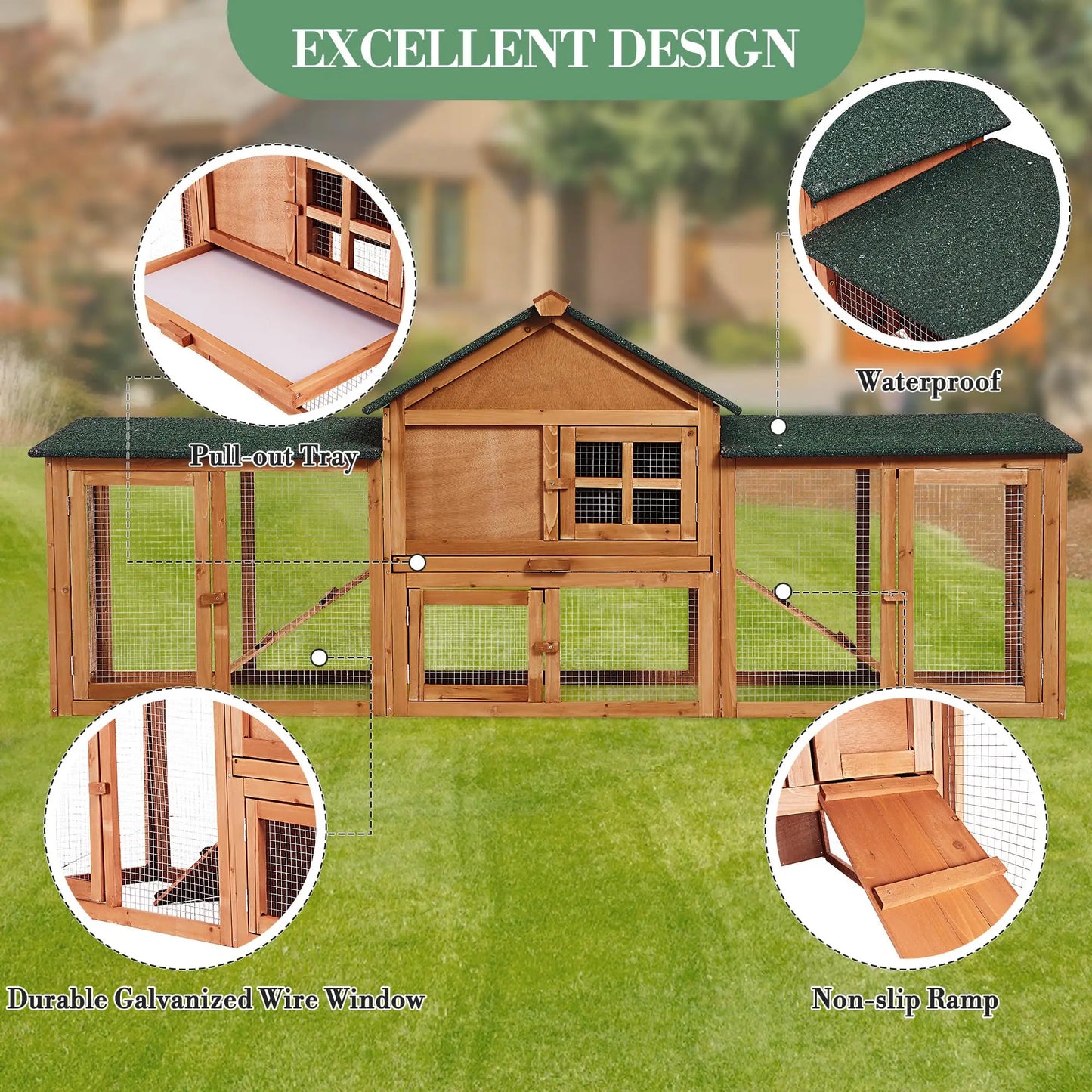 DishyKooker Wooden 2 Story Outdoor Bunny Hutch Double Runs Tray