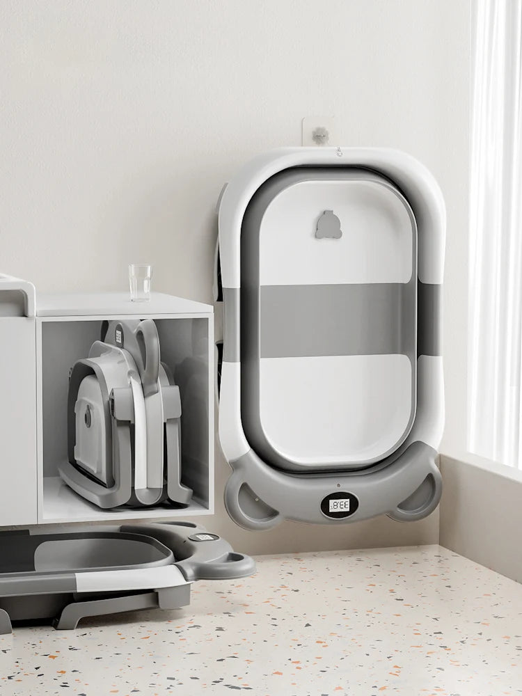 Portable Collapsible Baby Bathtub with Thermometer and Floating Cushion