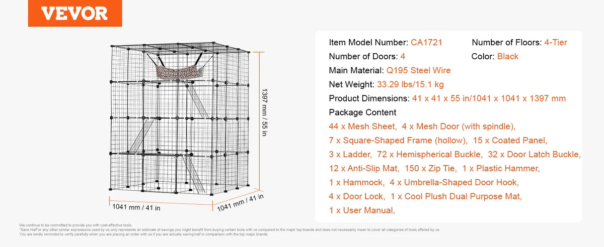 SucceBuy Metal Cat Enclosure Cage With Doors Hammock And Ramp