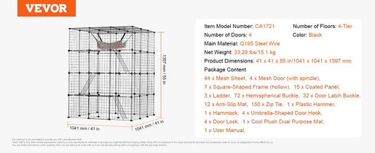 SucceBuy Metal Cat Enclosure Cage With Doors Hammock And Ramp
