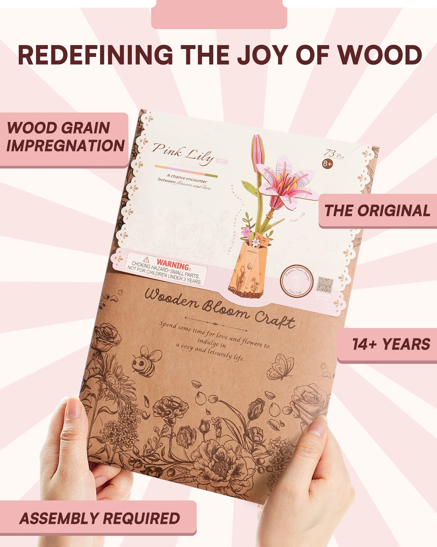 Rolife Wooden 3D Puzzle Lily Artificial Flower DIY Building Kit