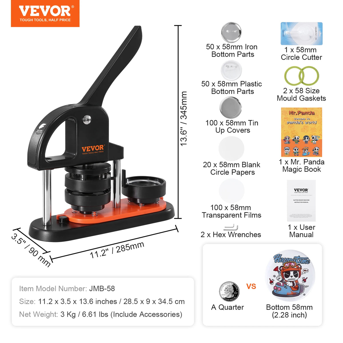 SucceBuy Button Maker Machine With Ergonomic Arc Handle Press Kit