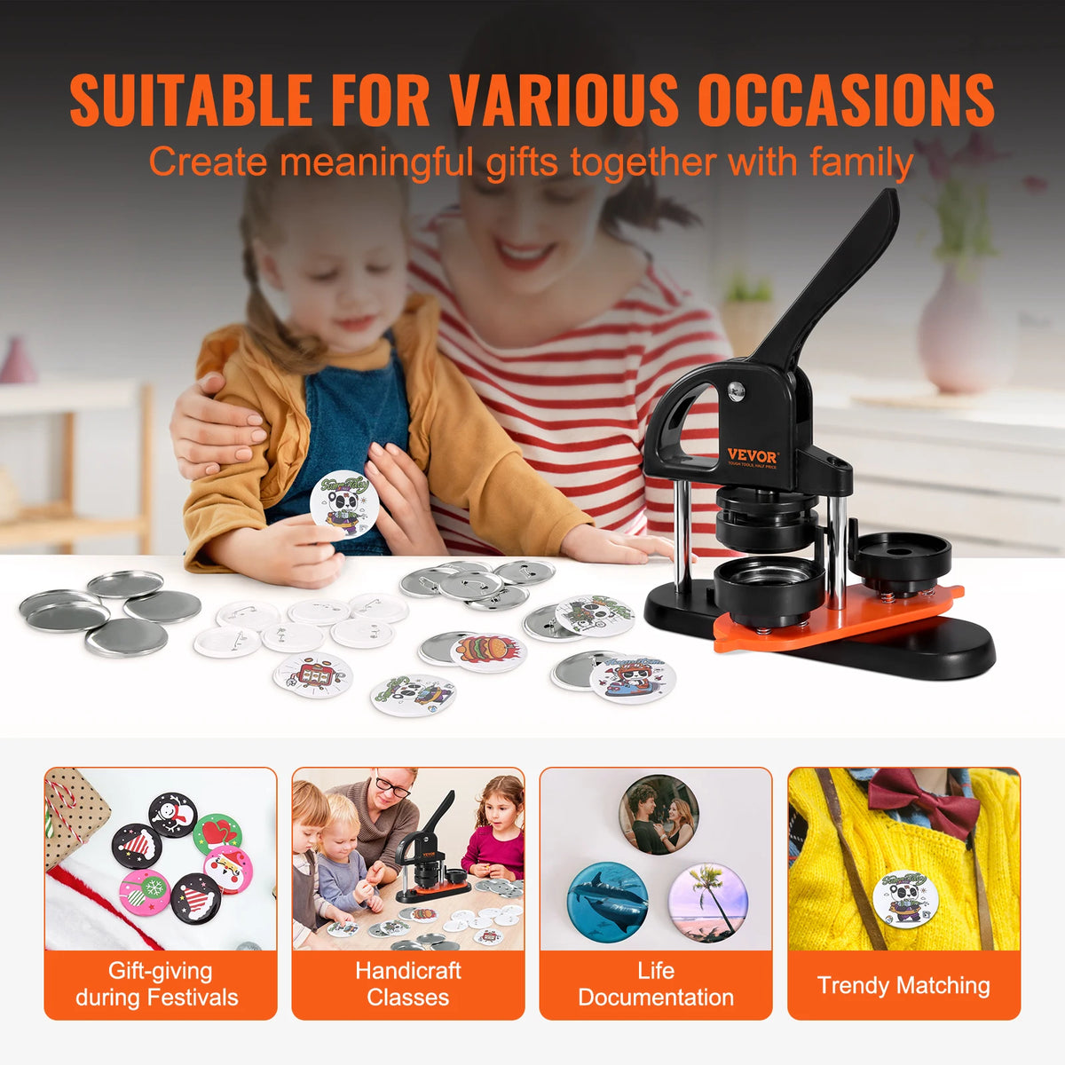 SucceBuy Button Maker Machine With Ergonomic Arc Handle Press Kit