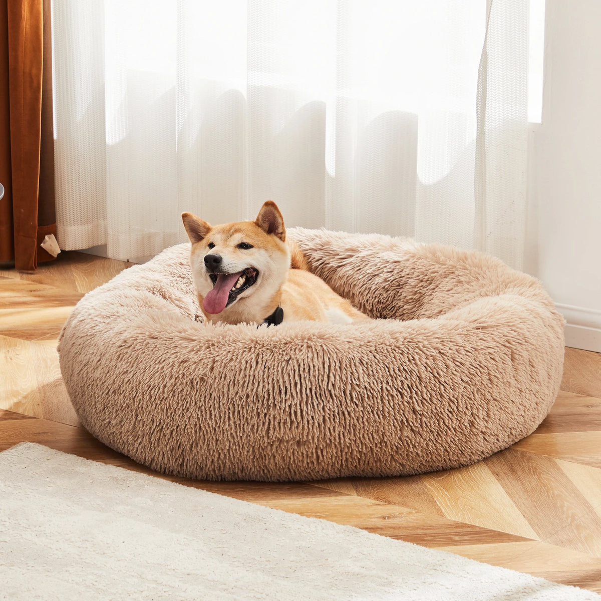 JHK Calming Dog Bed Plush Round Anti Slip Washable Lounge