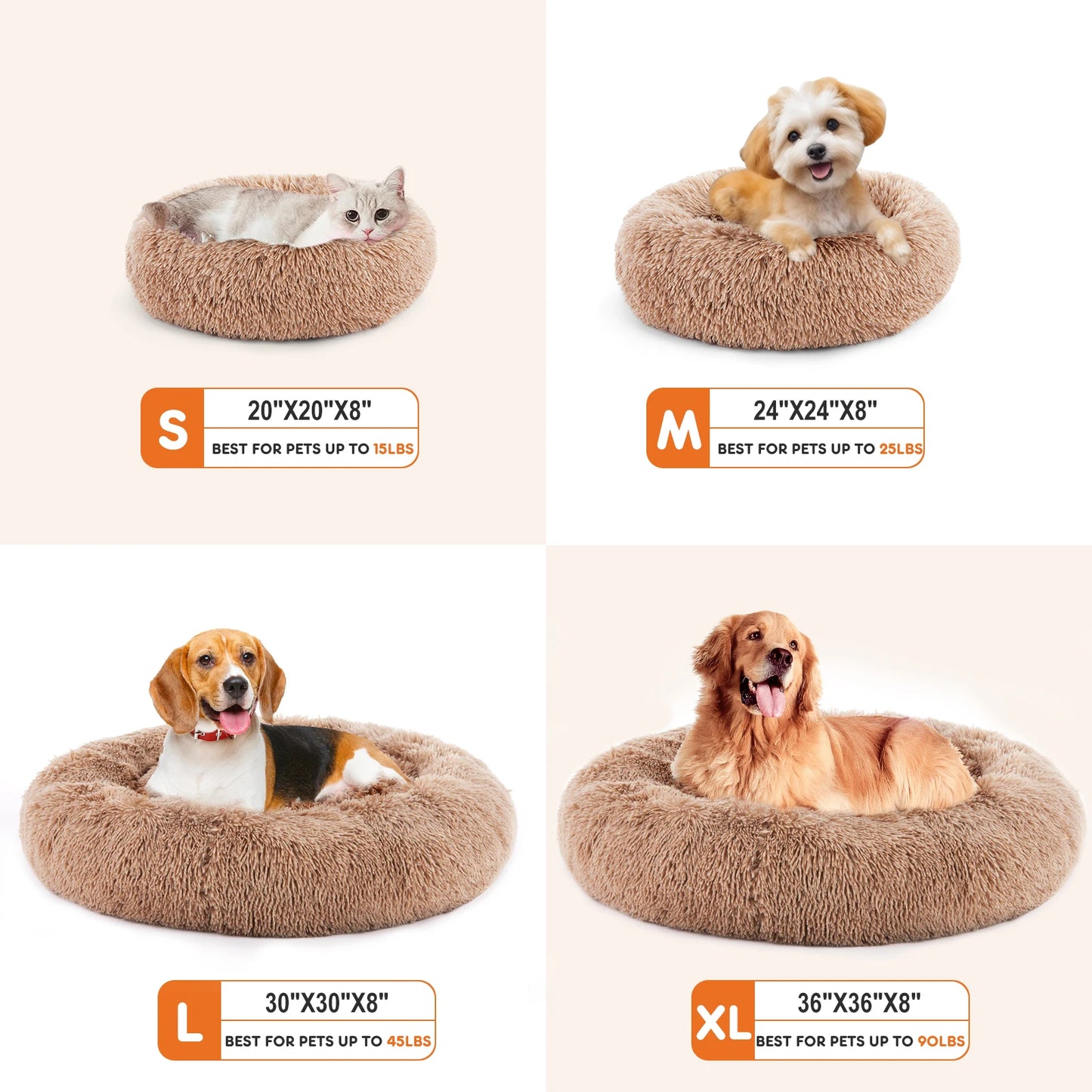 JHK Calming Dog Bed Plush Round Anti Slip Washable Lounge