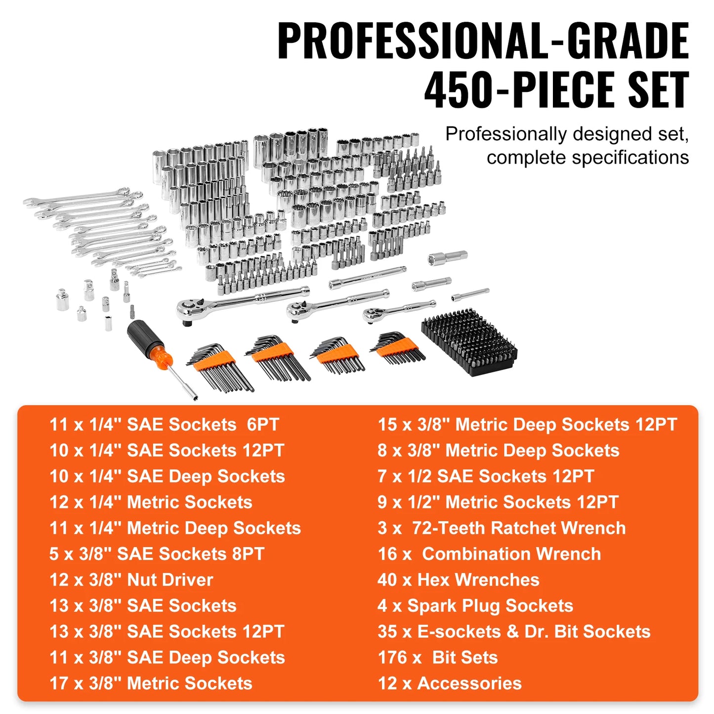 SucceBuy 450 Piece Mechanics Tool Set With Deep Metric Sockets