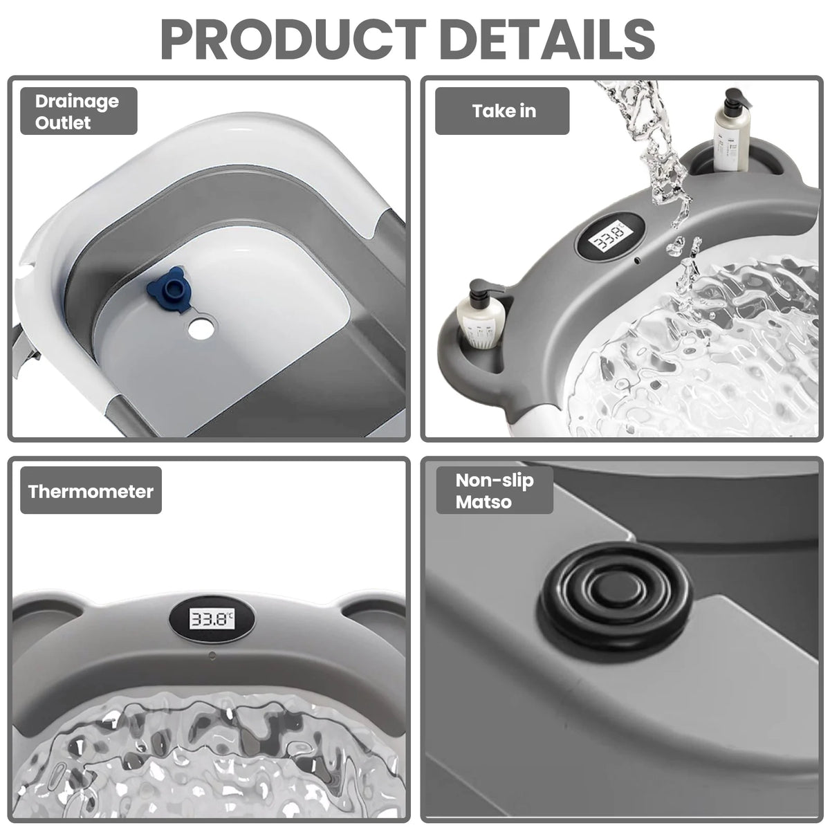 Portable Collapsible Baby Bathtub with Thermometer and Floating Cushion