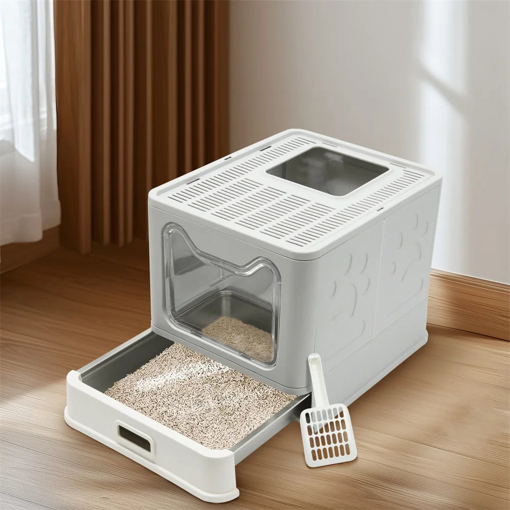 Enclosed Stainless Steel Top Entry Cat Litter Box With Lid