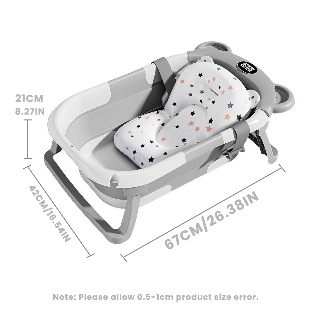 Portable Collapsible Baby Bathtub with Thermometer and Floating Cushion