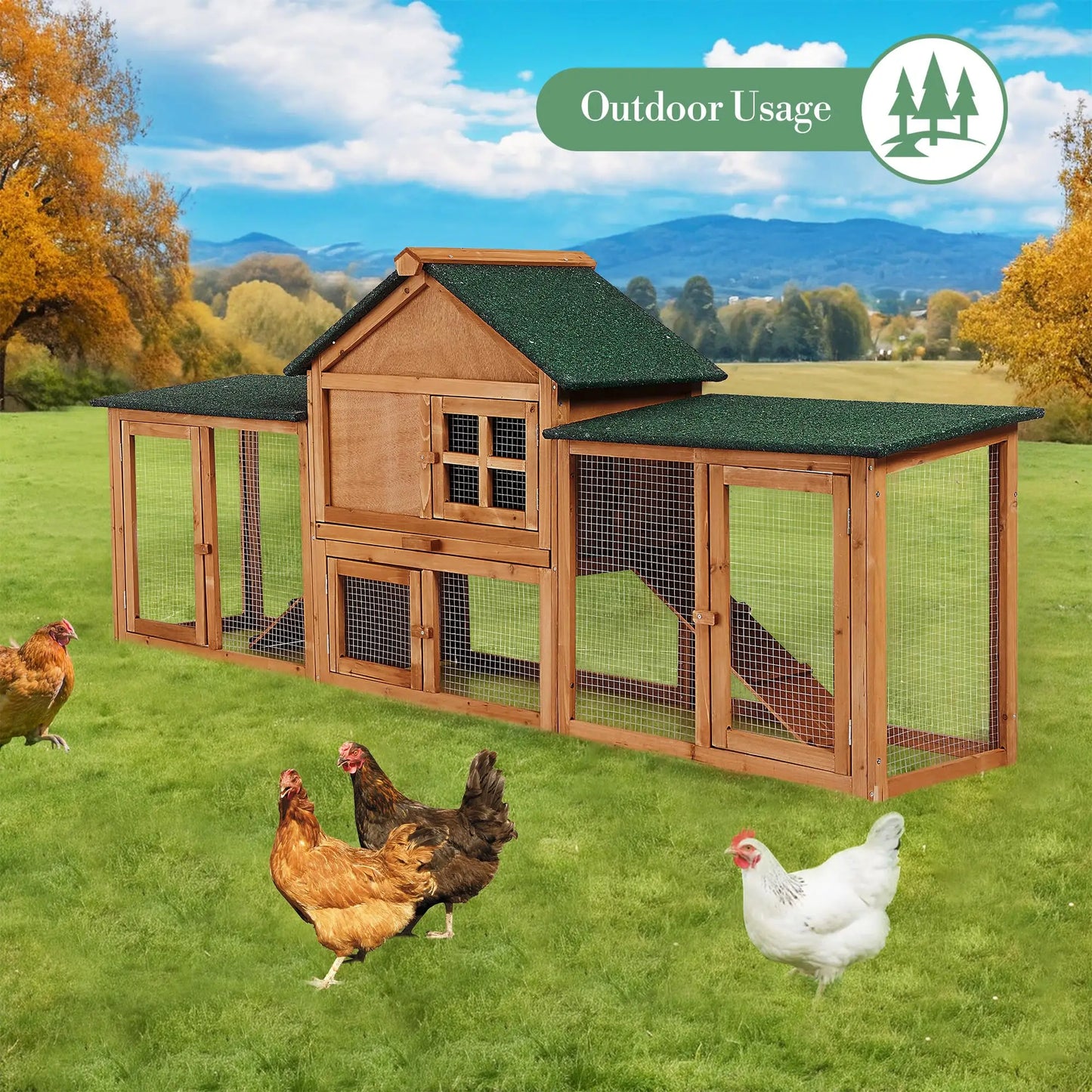 DishyKooker Wooden 2 Story Outdoor Bunny Hutch Double Runs Tray