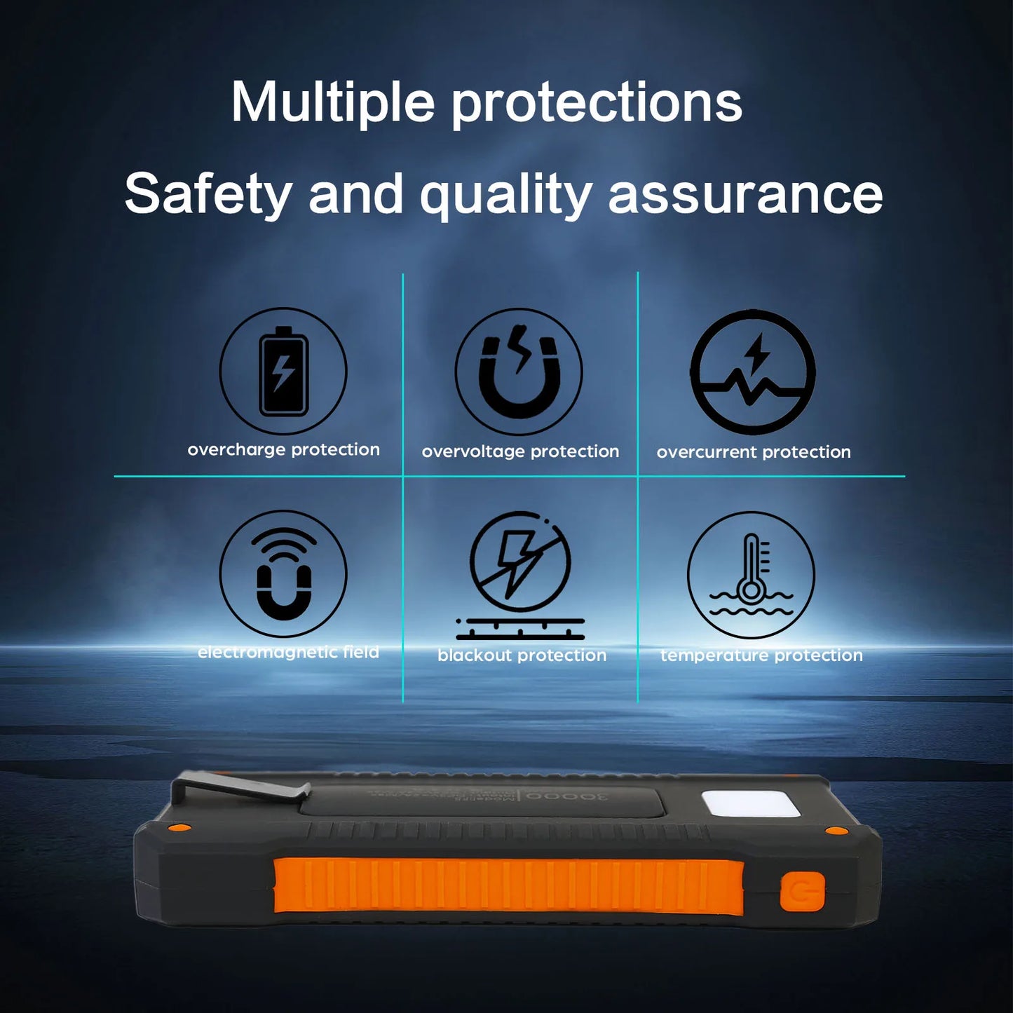 26800mAh Solar Power Bank Wireless Charging Waterproof With Flashlight Compass