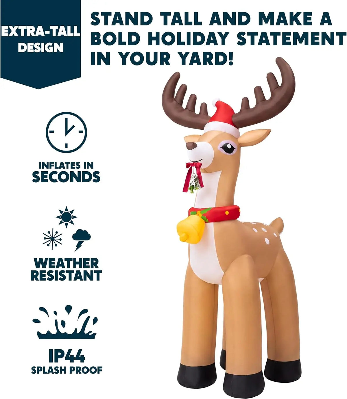 Joyfy Christmas Inflatable Reindeer With Santa Hat And LED Lights