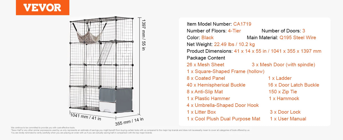 SucceBuy Metal Cat Enclosure Cage With Doors Hammock And Ramp