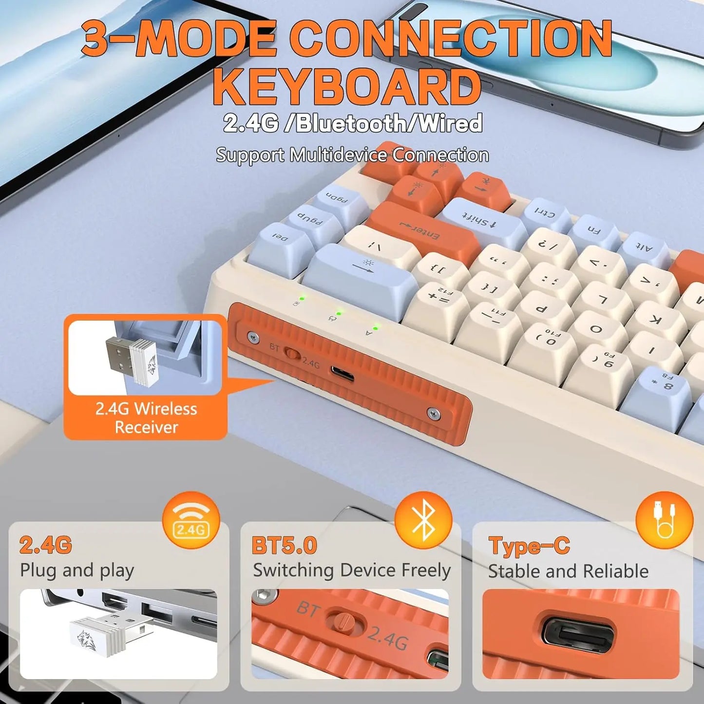 Attack Shark Wireless Gaming Keyboard Silent Membrane PBT Keycaps Backlit
