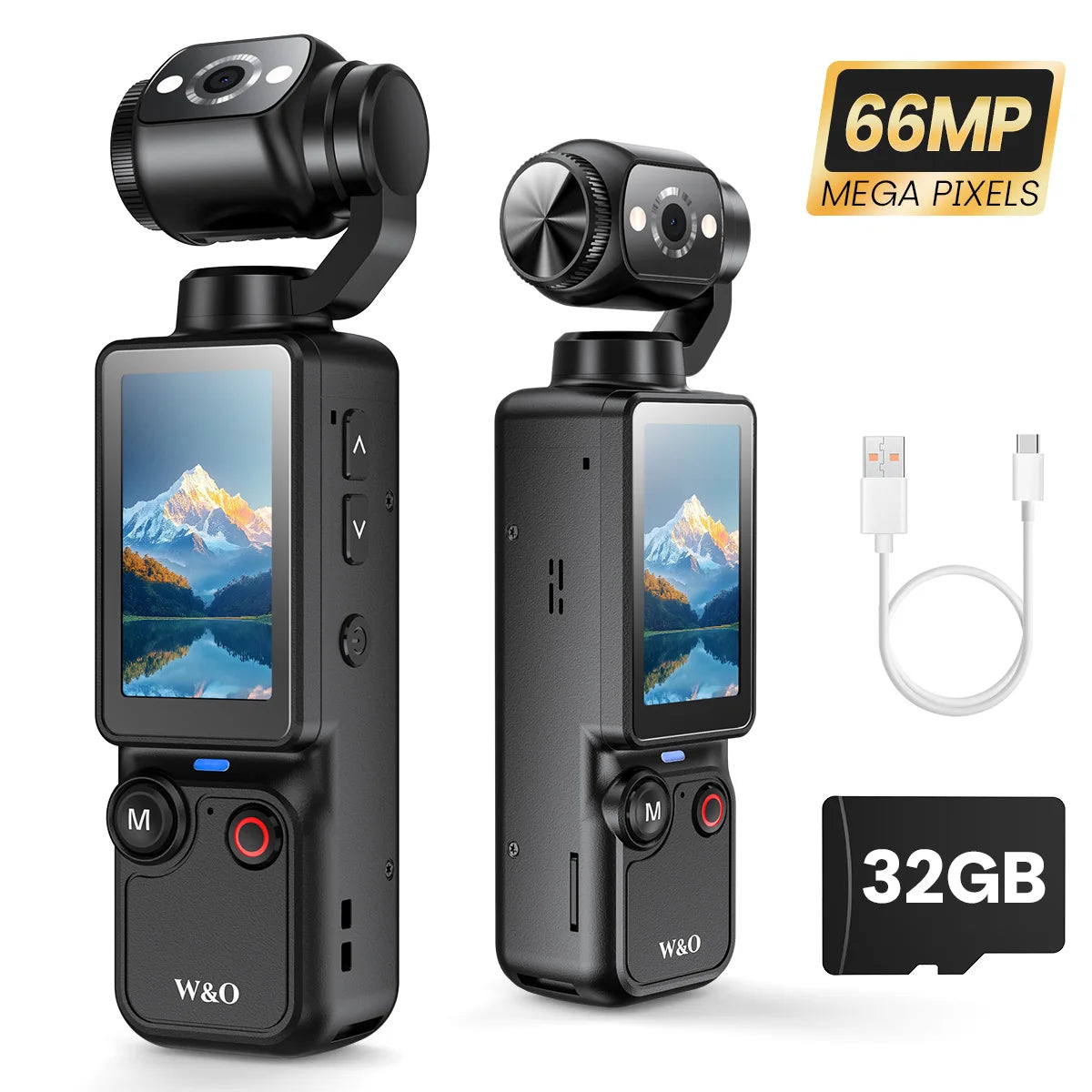 W&O Portable Digital Camera With 2.5K Video And Rotating Lens
