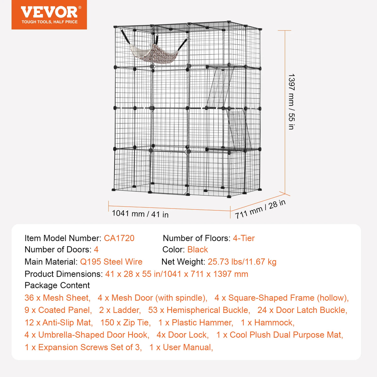SucceBuy Metal Cat Enclosure Cage With Doors Hammock And Ramp