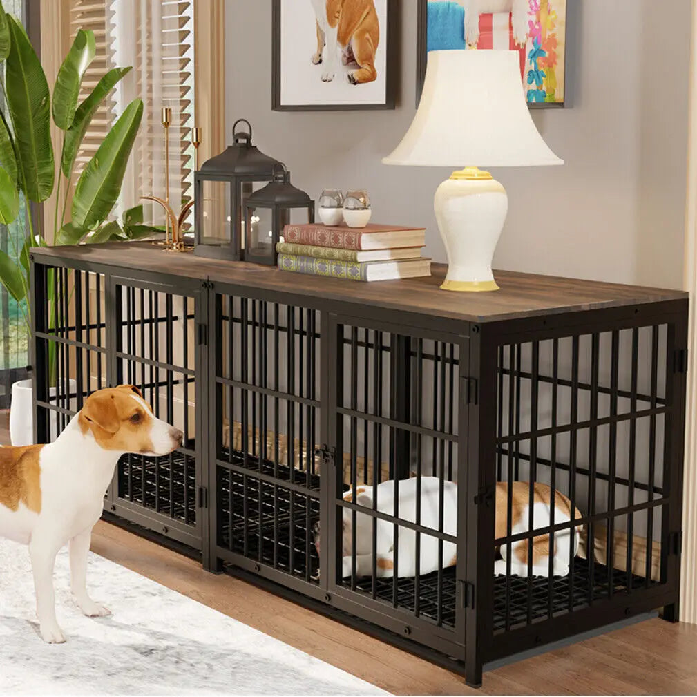 Furniture Style Metal Wood Dog Crate Pet Kennel End Table