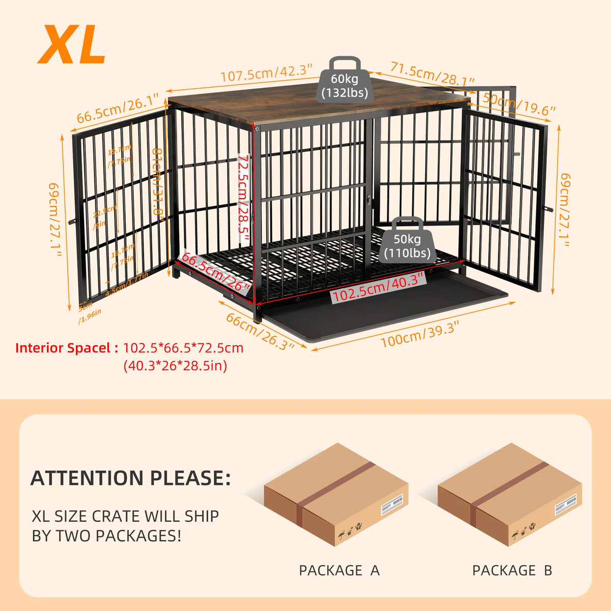 Furniture Style Metal Wood Dog Crate Pet Kennel End Table